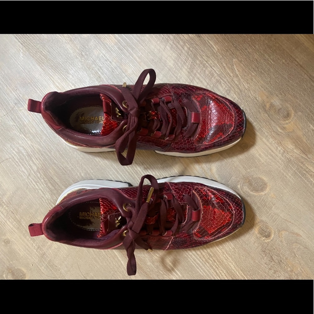Michael Kors snake skin sneakers, maroon